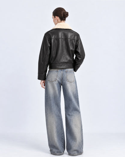 Shearling-Trimmed Leather Jacket