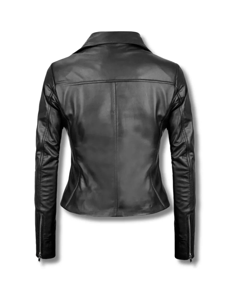 Womans Motorcycle Biker Leather Bomber Jacket Black 