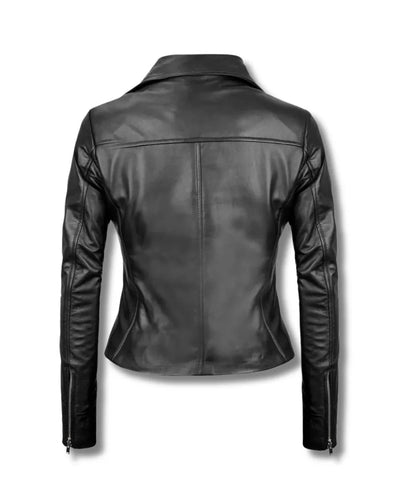 Womans Motorcycle Biker Leather Bomber Jacket Black 