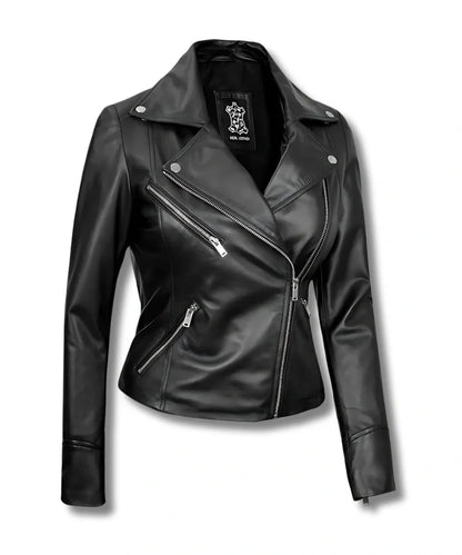 Womans Motorcycle Black Biker Leather Bomber Jacket 