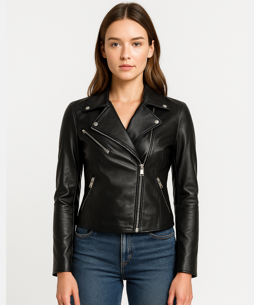 Womans Motorcycle Black Leather Jacket