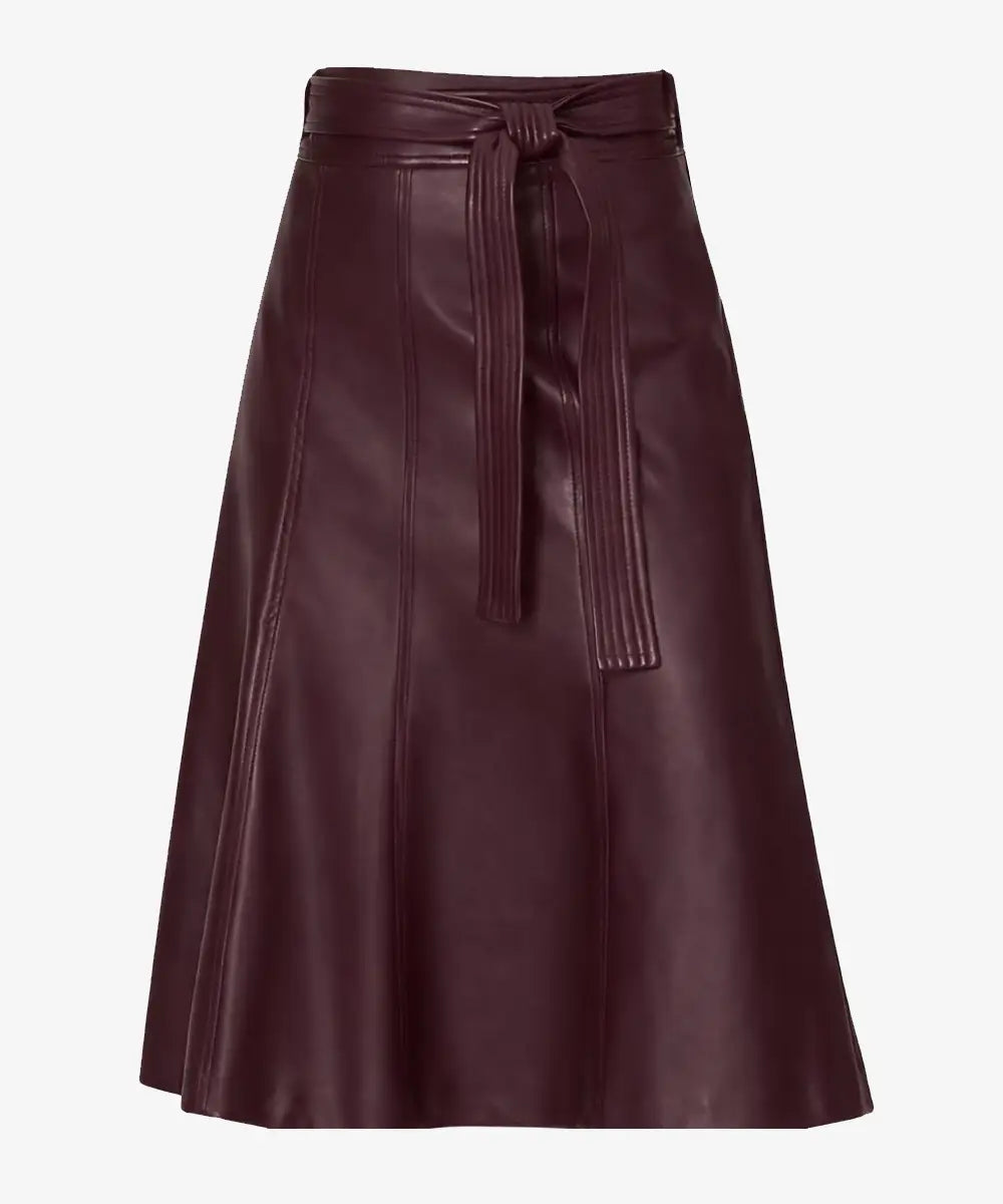 WomenAnnTaylorMaroonBeltedFauxLeatherSkirt