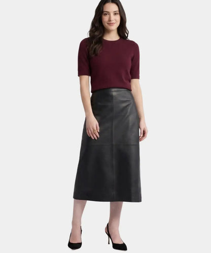 WomenBlackLeatherPencilSkirt
