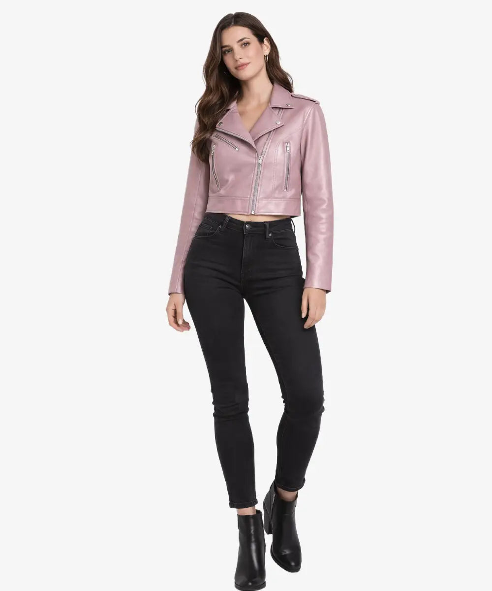 WomenBlushPinkCroppedLeatherJacket