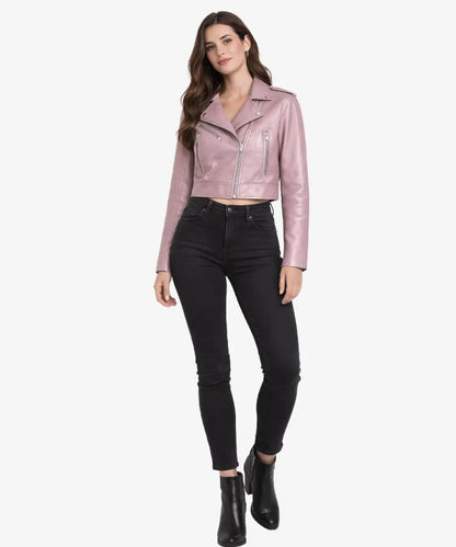 WomenBlushPinkCroppedLeatherJacket