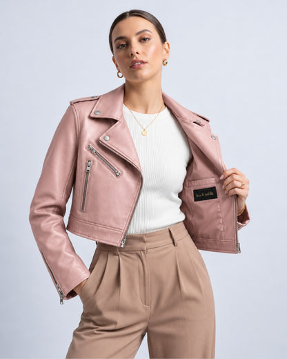 WomenBlushPinkLeatherJacket