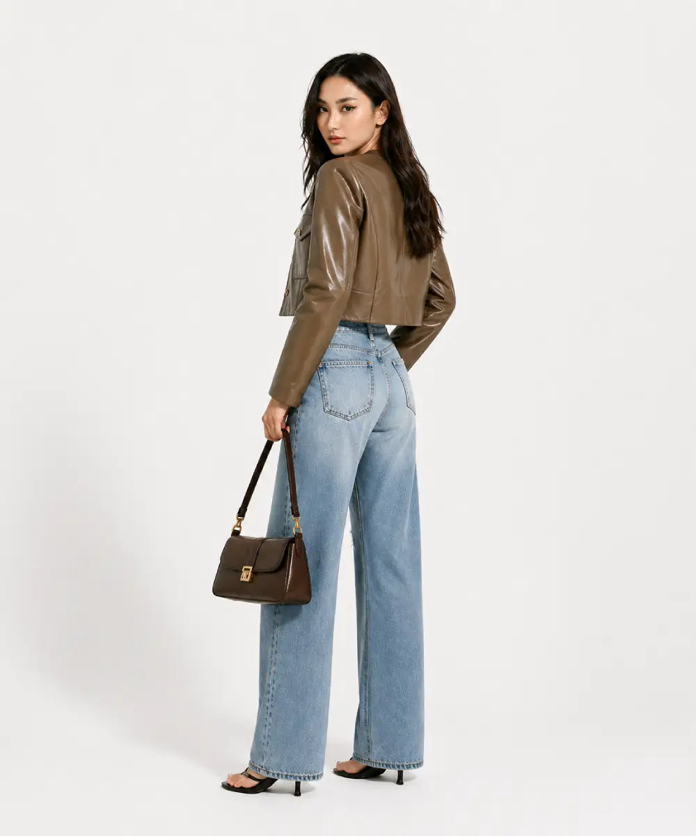 WomenBrownCroppedBlazerWithPockets