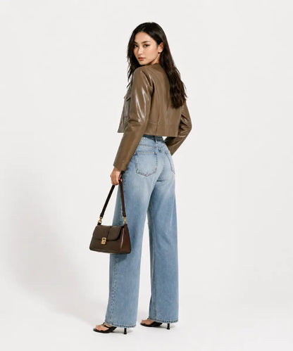WomenBrownCroppedBlazerWithPockets