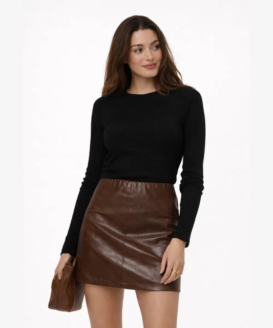 WomenBrownFauxLeatherMiniSkirt
