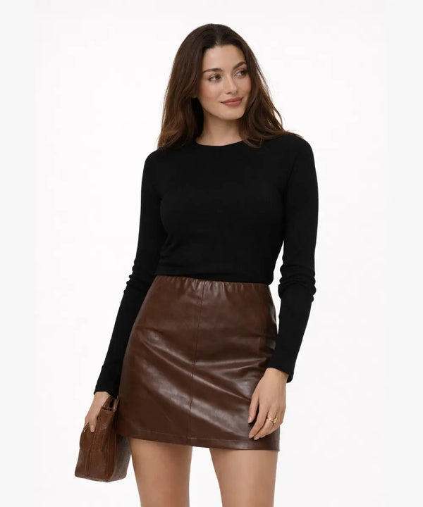 Vivienna Brown Faux Leather Mini Skirt