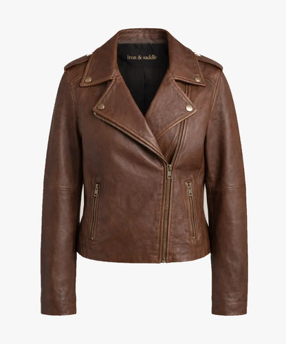 WomenClassicChocolateBrownMotoJacket