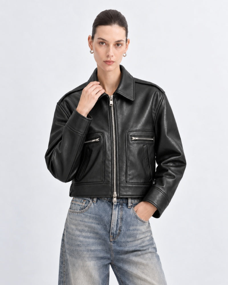 Shearling-Trimmed Leather Jacket