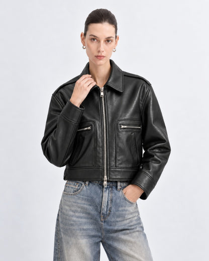 Shearling-Trimmed Leather Jacket