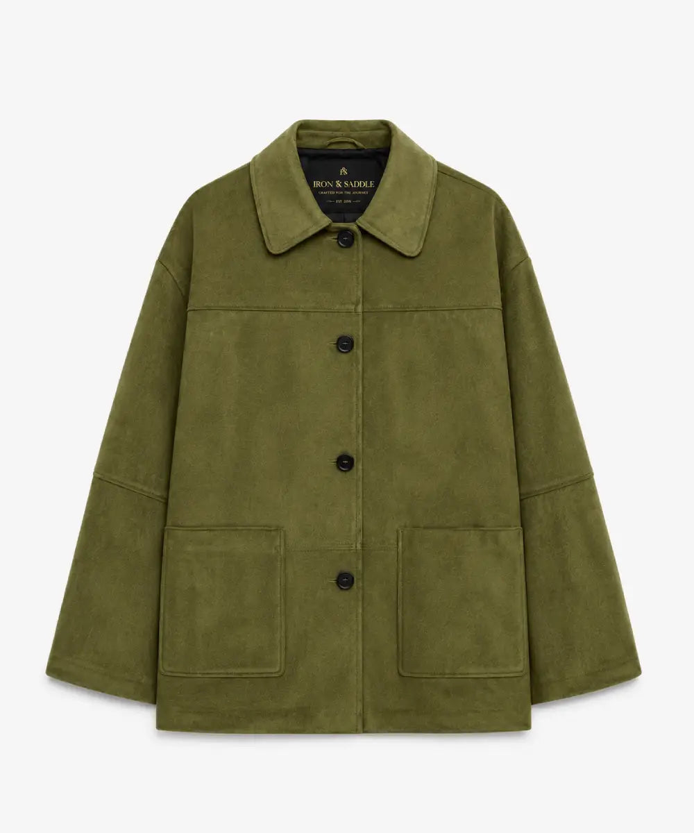 WomenCollectionGreenLongFauxSuedeCoat