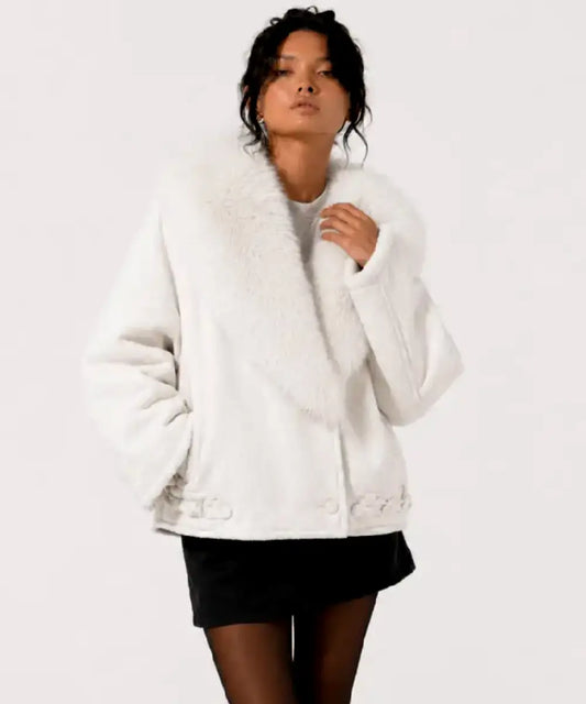 WomenCollectionSnowfallWhiteFurSuedeLeatherJacket