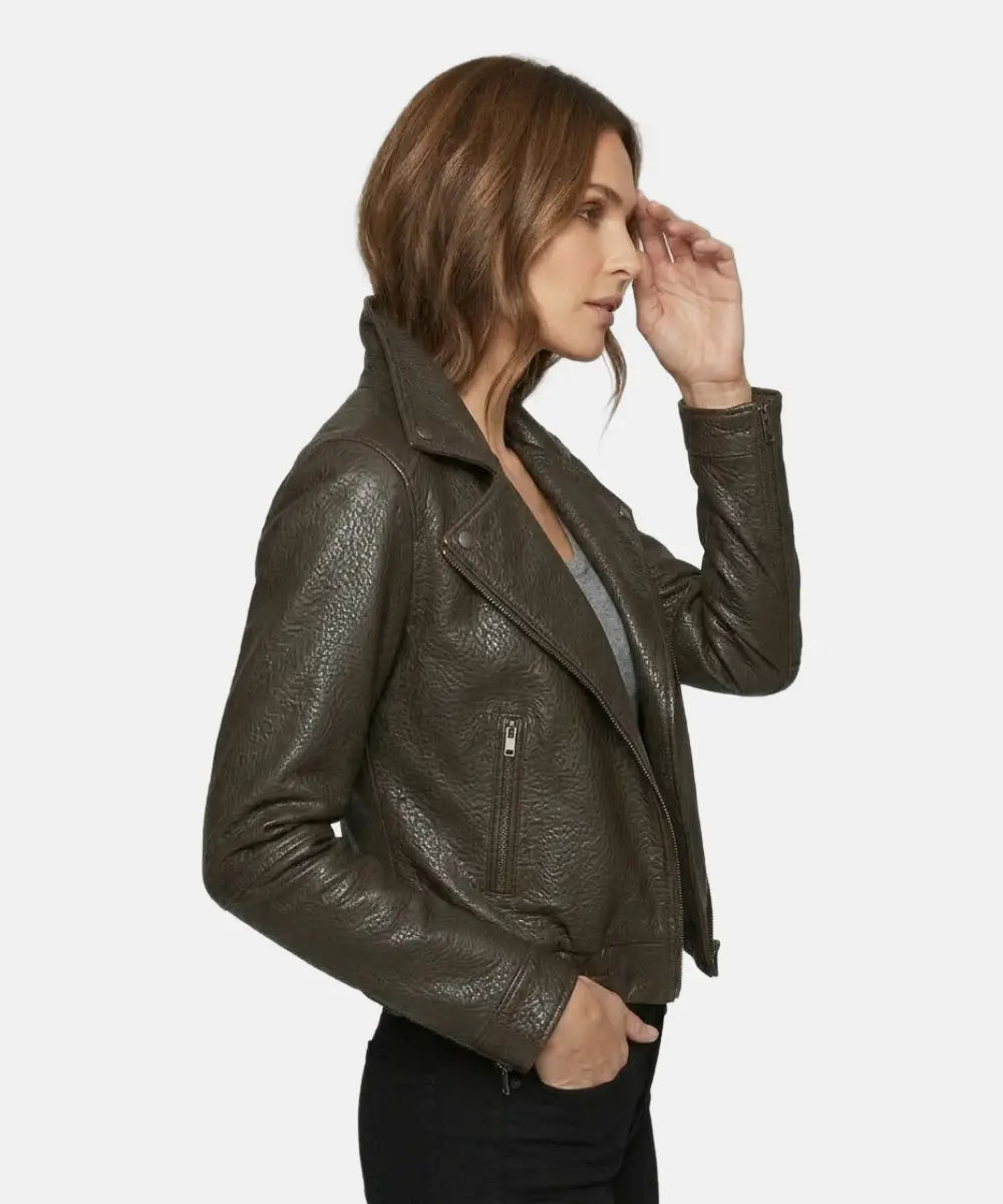 WomenDarkBrownHighCollarLeatherJacket
