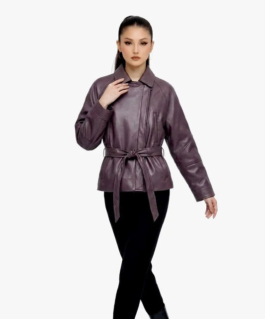 WomenFauxLeatherPeplumJacket