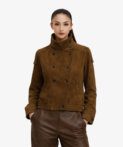 WomenFittedBrownSuedeLeatherJacket