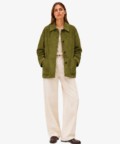 WomenGreenFauxSuedeCoat