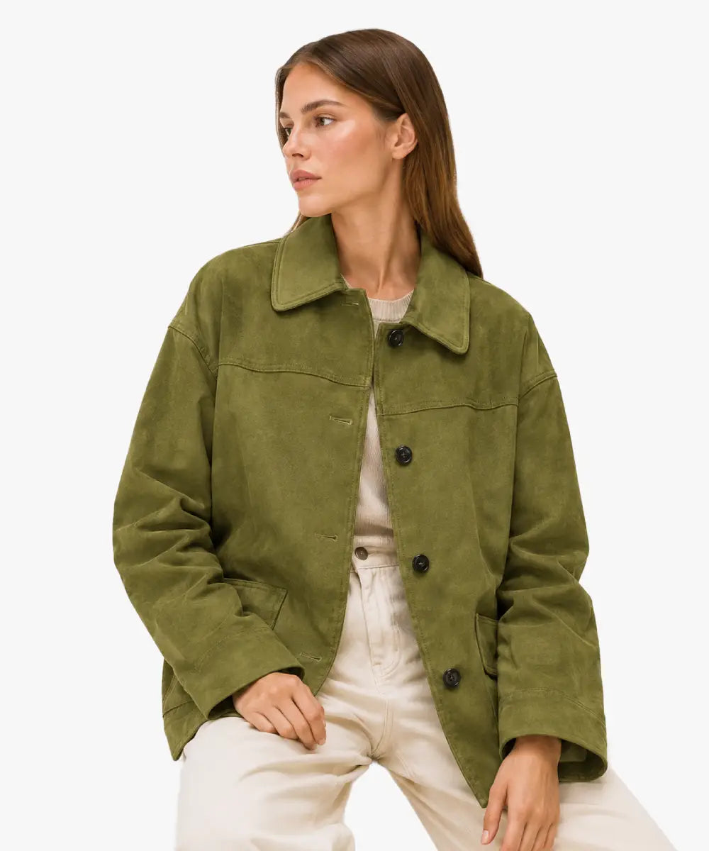 WomenGreenSuedeCoat