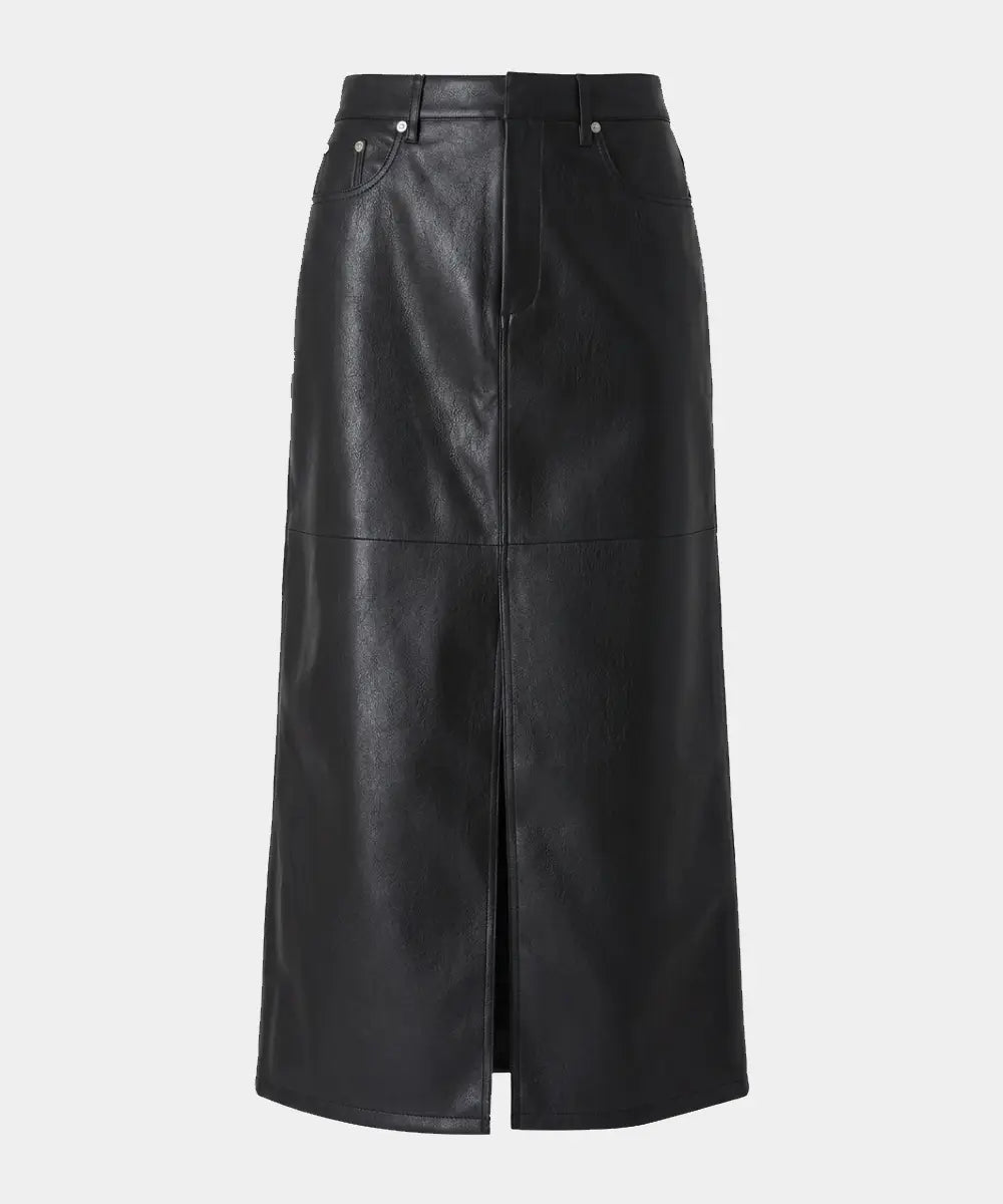 WomenLeatherMidiSkirtBlack