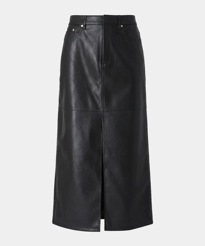 WomenLeatherMidiSkirtBlack