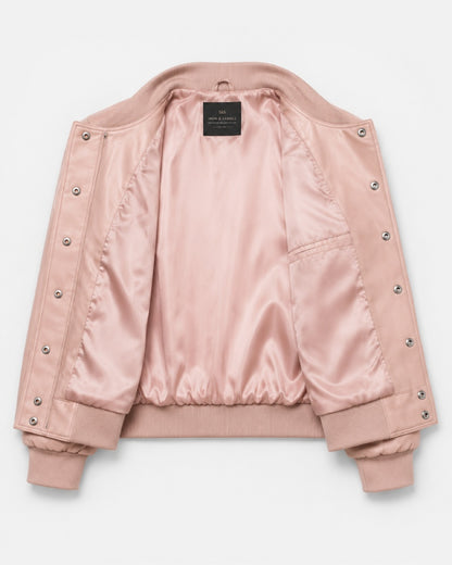 WomenMinimalistBlushLeatherBomberVarsity-StyleJacket