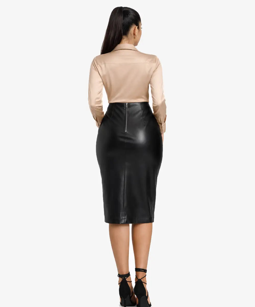 WomenMireyaBlackLeatherPencilSkirt