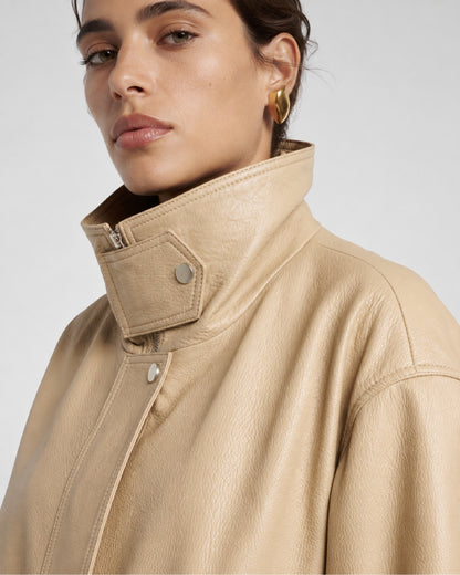 WomenPremiumBomberCroppedLeatherBlousonJacket
