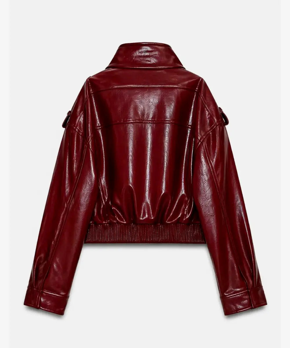 WomenSHORTLEATHEREFFECTJACKETMaroon