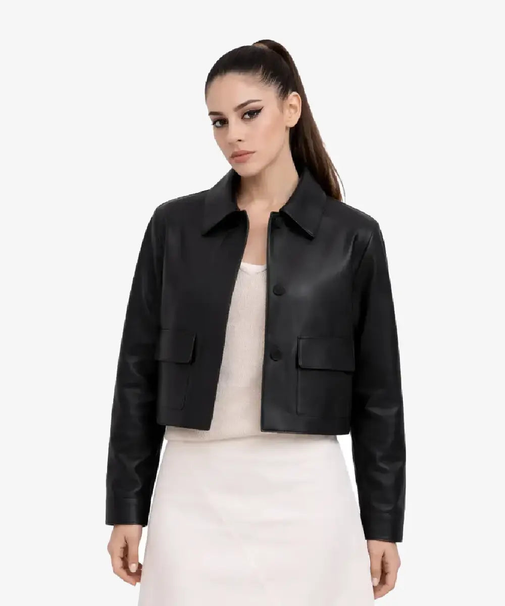 WomenSabinaBlackFauxCroppedLeatherJacket