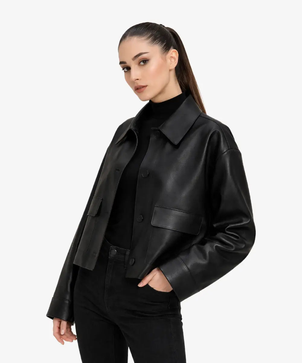 WomenSabinaBlackFaux Leather Jacket