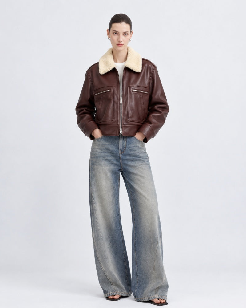 Shearling-Trimmed Leather Jacket