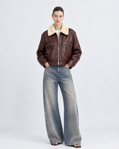 Shearling-Trimmed Leather Jacket