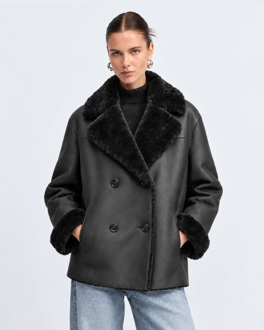 WomenShearlinglinedBlackleatherjacket