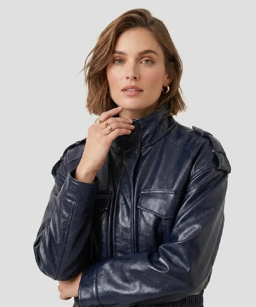 WomenShortLeatherEffectJacket
