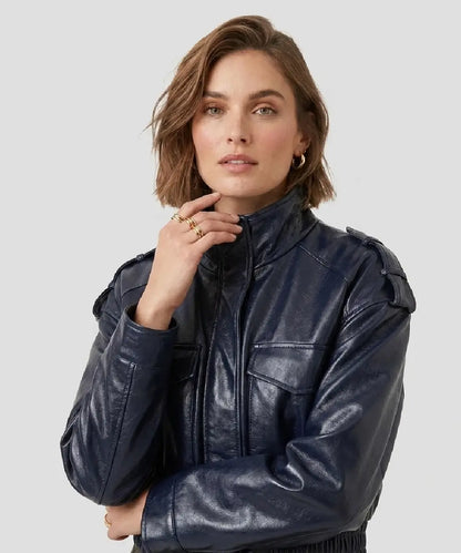 WomenShortLeatherEffectJacket