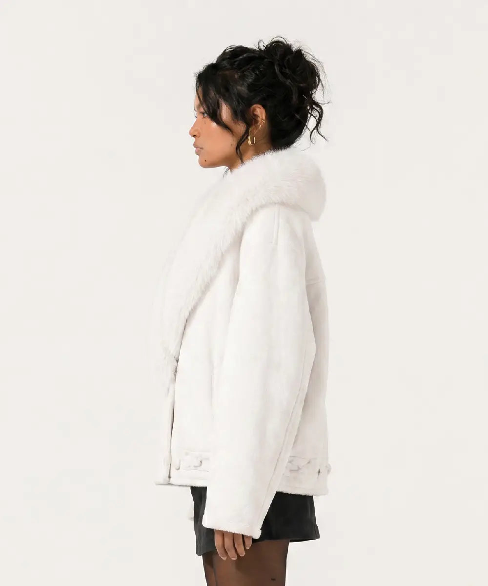 WomenSnowfallWhiteFurSuedeLeatherJacket