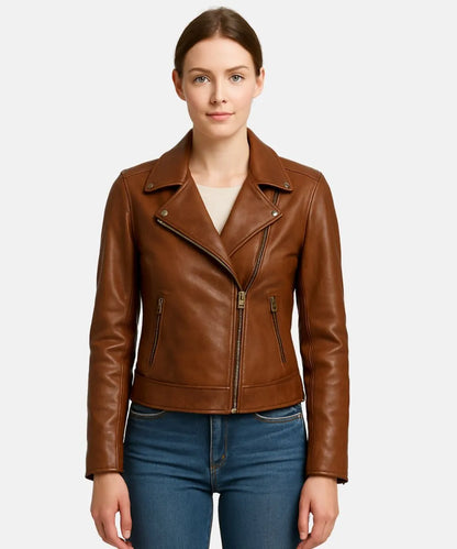 WomenVintageBrownLeatherJacket