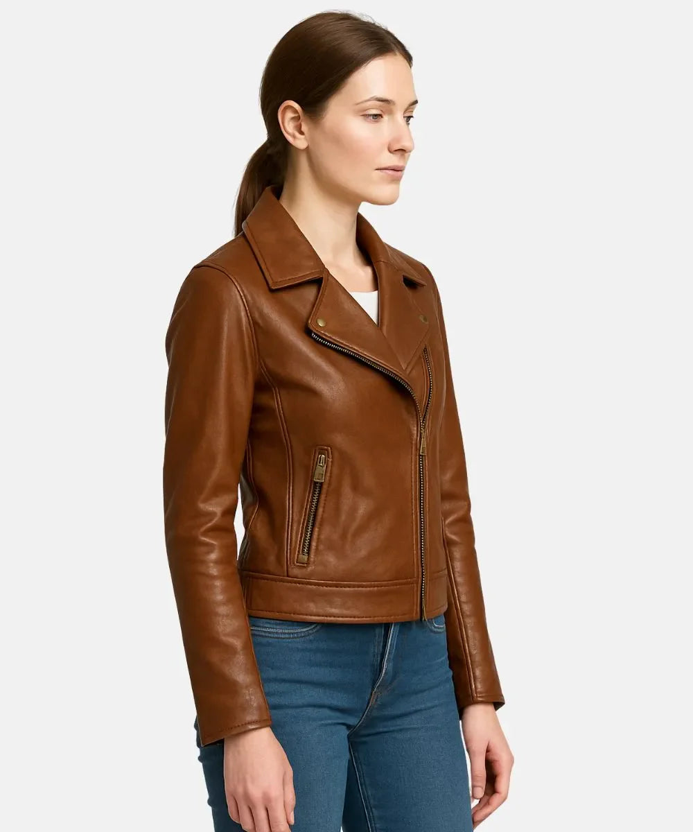 WomenVintageBrownMotorcycleLeatherJacket