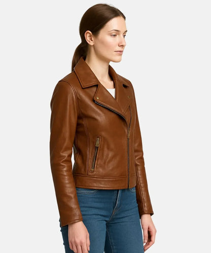 WomenVintageBrownMotorcycleLeatherJacket