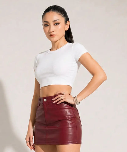 WomenZendayaMaroonLeatherMiniSkirt
