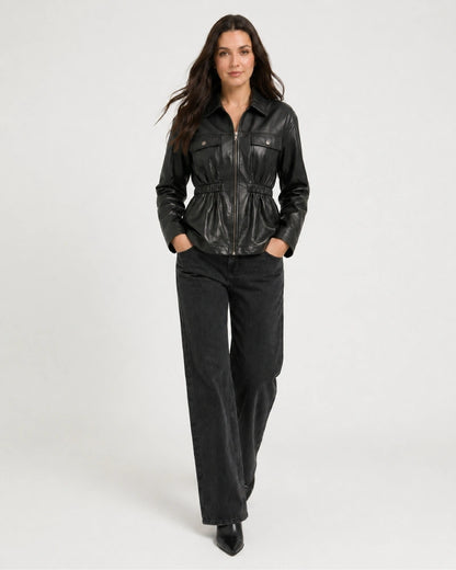 Women_Black_Leather_Jacket_With_Elasticated_Waist