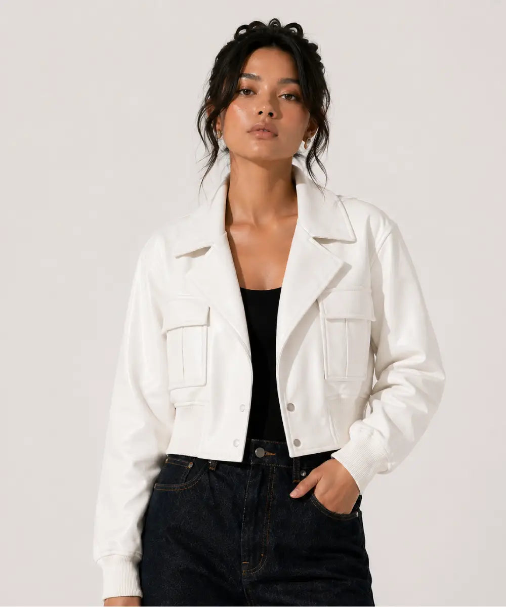 Women BoucleCroppedJacketinWhite