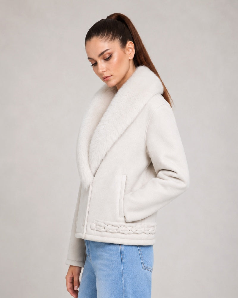 Snowfall White Fur Suede Leather Jacket