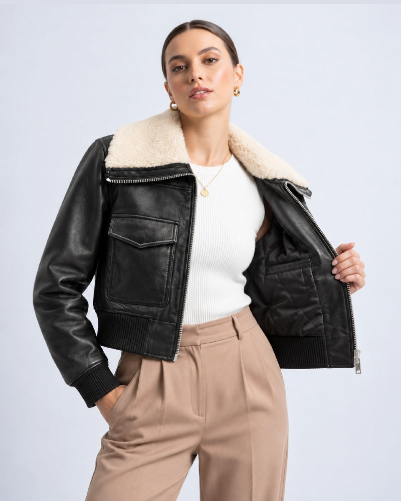 Women_Double-Faced_Sherpa_Lined_Shearling_Black_Leather_Flight_Cropped_Jacket