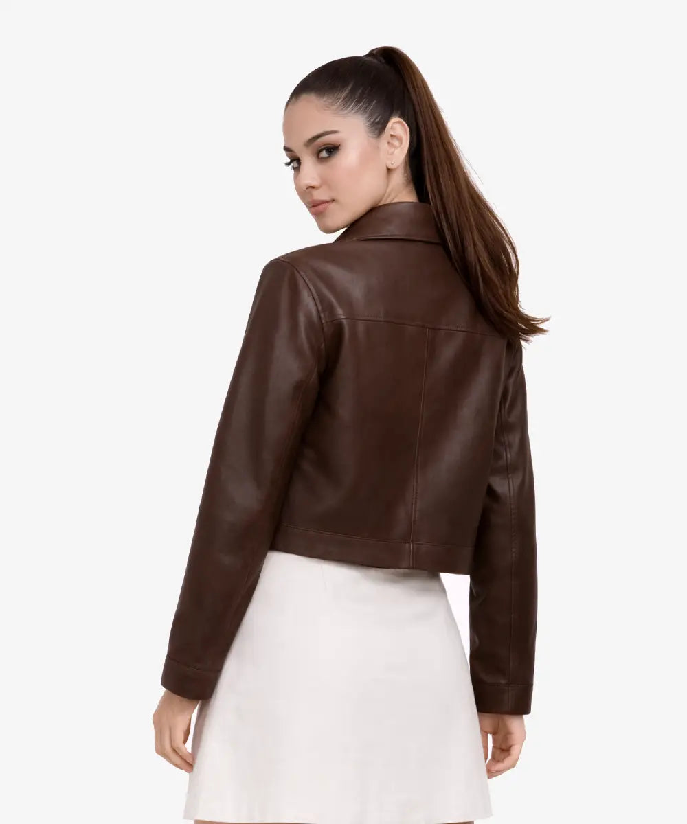 Women Sabina_Faux_Brown_Leather_Jacket