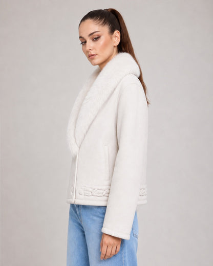 Snowfall White Fur Suede Leather Jacket