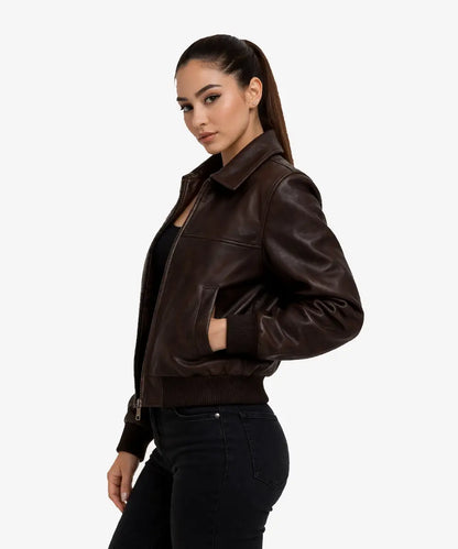 Women Vintage_Dark_Brown_Leather_Biker_Jacket