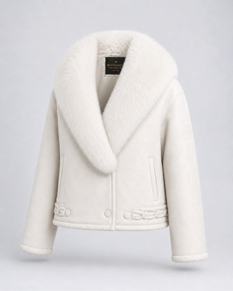 Snowfall White Fur Suede Leather Jacket